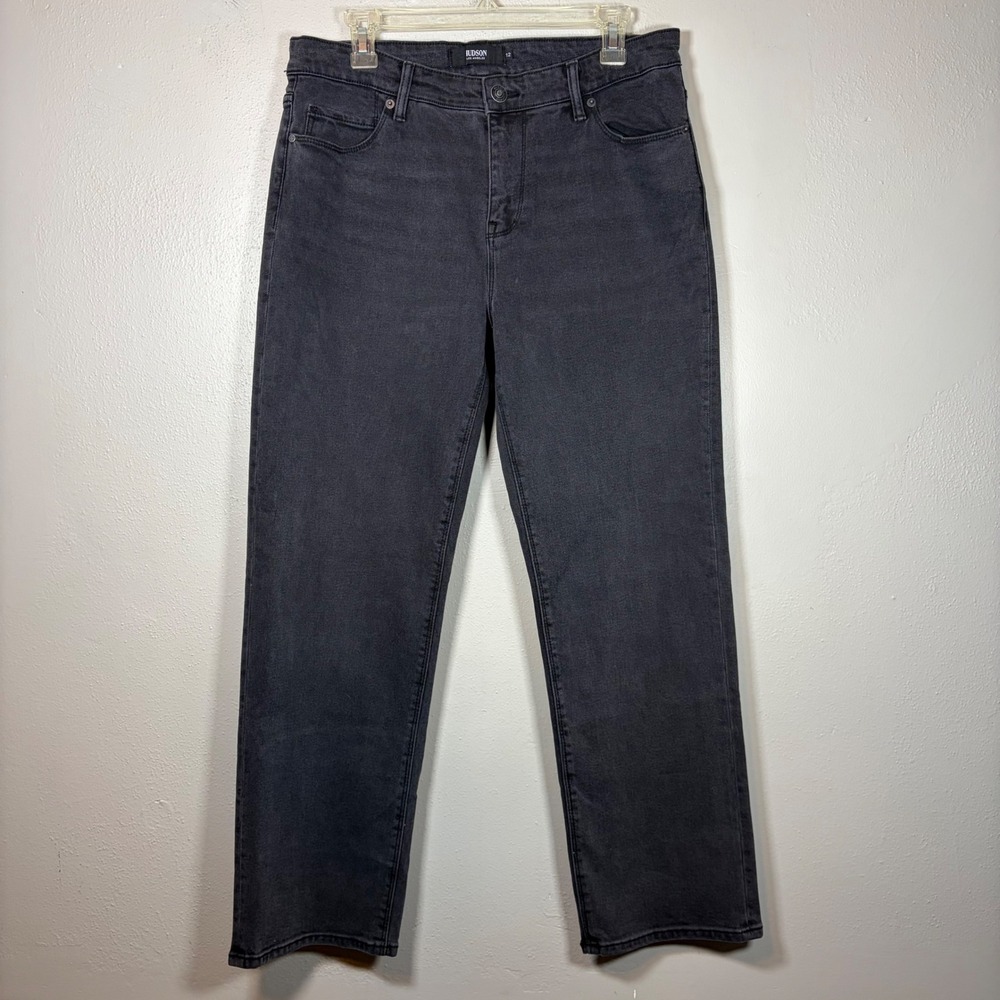 Hudson Los Angeles Womens High Rise Straight Leg Jeans Faded Black Size 12